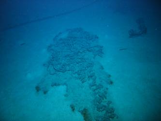 Chain cable from bow section on seabed